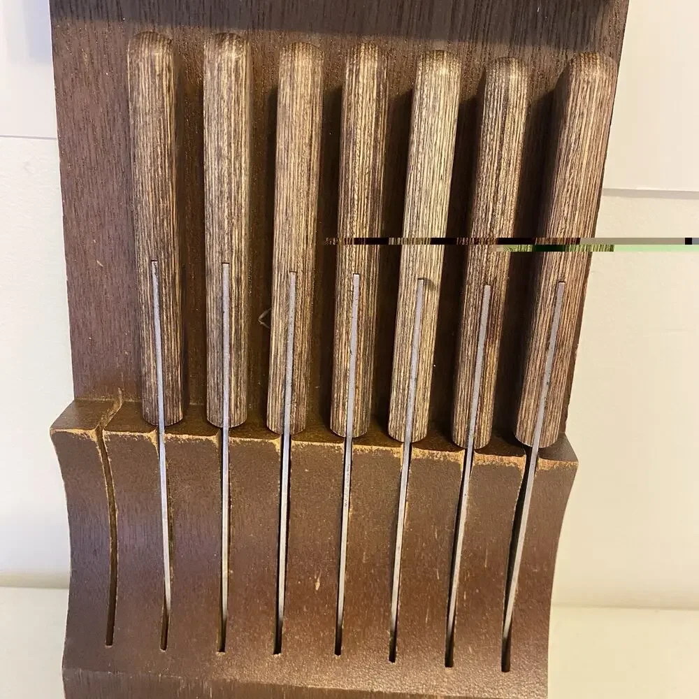 Forgecraft Stainless Steak Knives Set Of 7 Brown Wooden Handles Easy Clean
